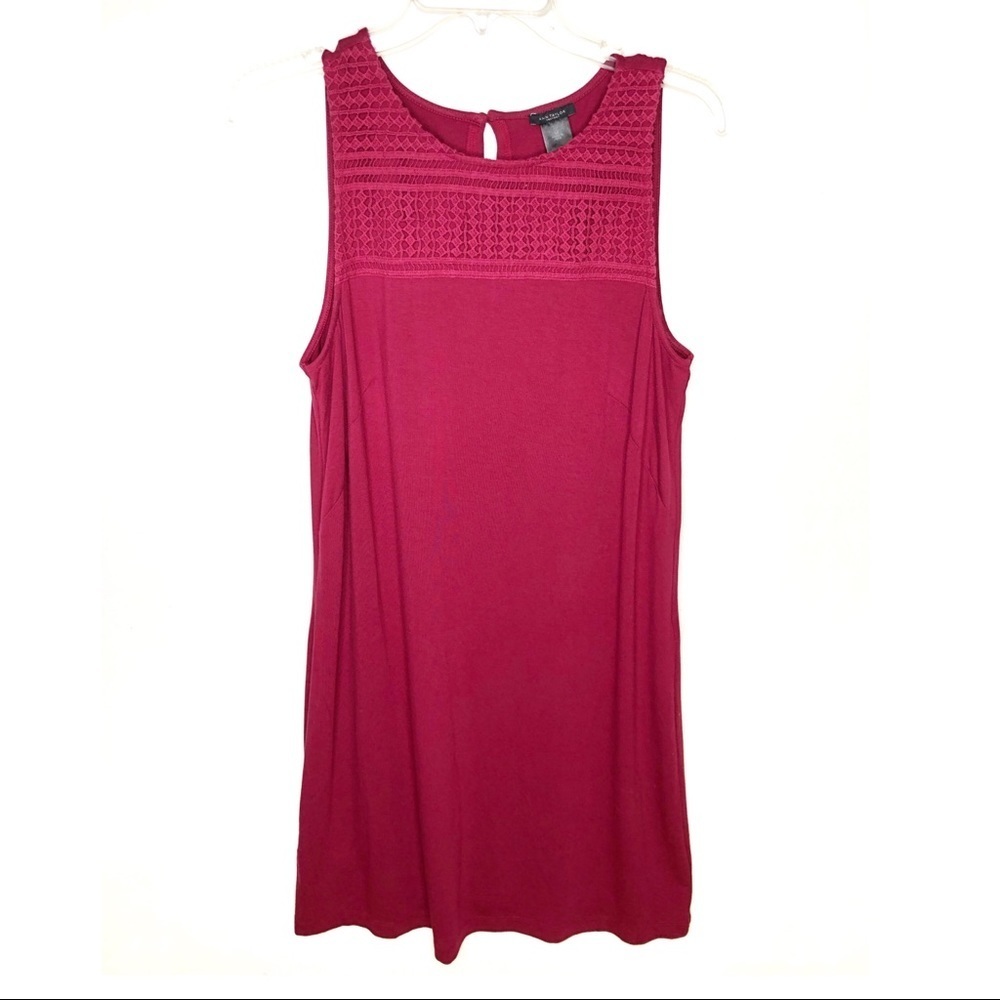 Ann Taylor Lace Neck Shift Dress Red Sleeveless M Keyhole Back